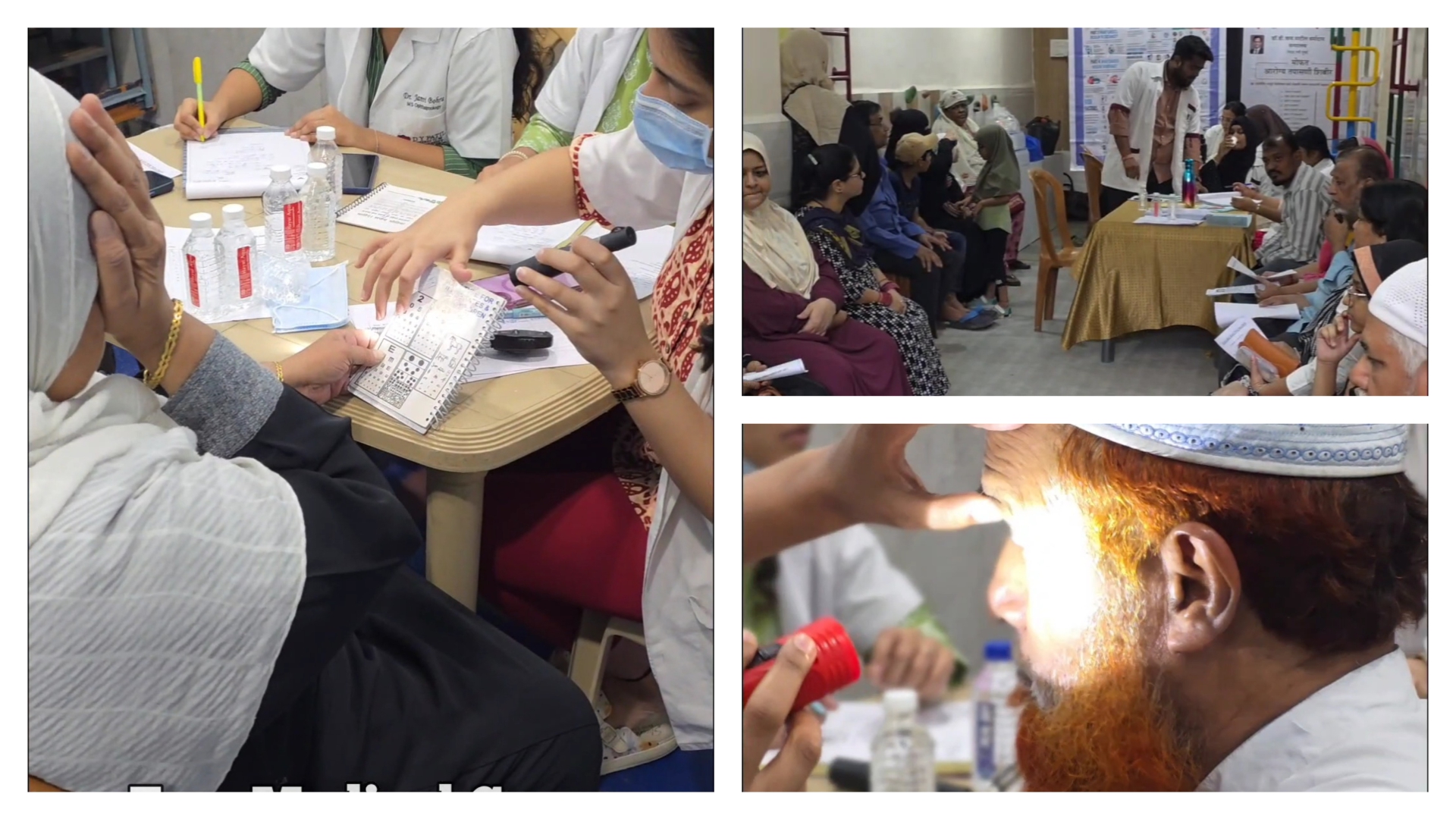 Health consultations and eye examinations at a Foundation medical camp